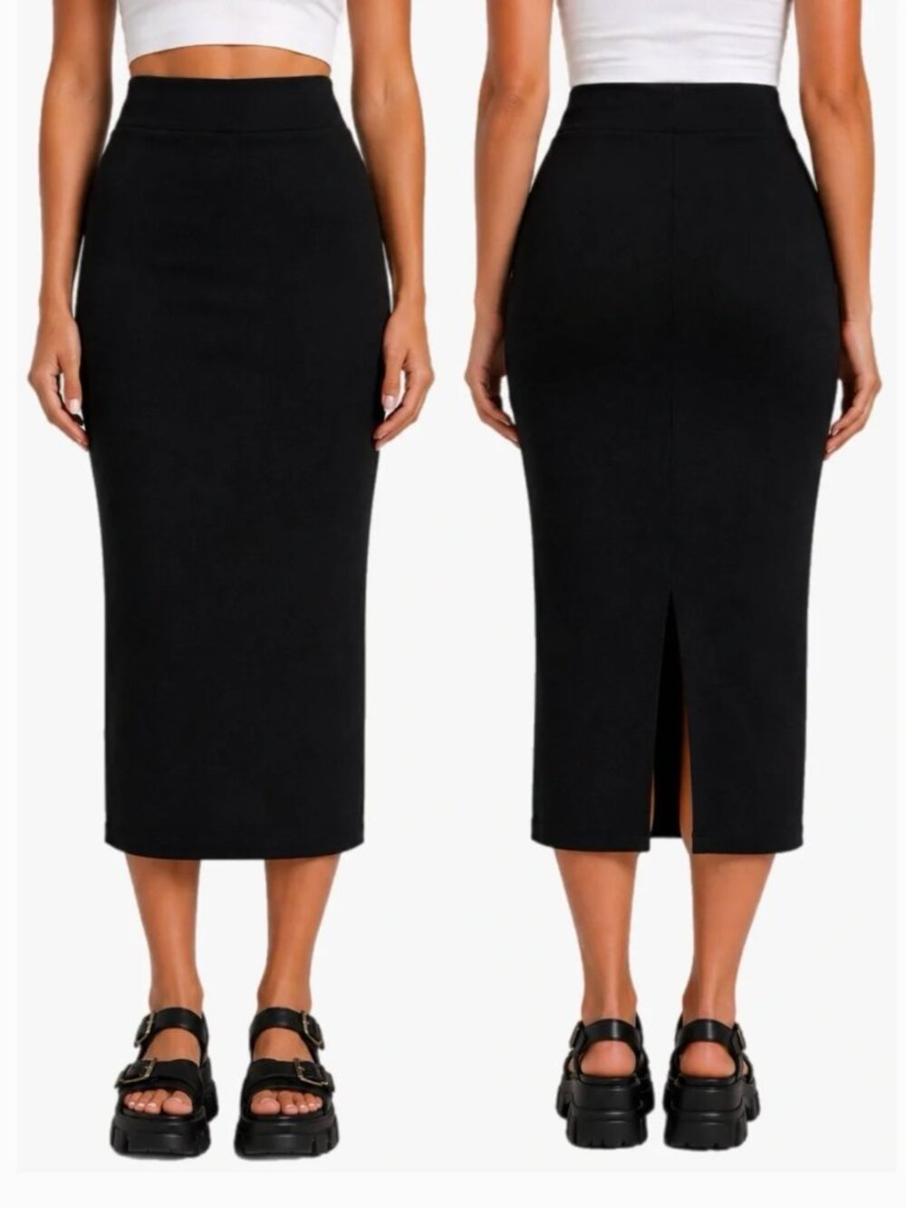 Wild Fable Black Ribbed Back Slit Pencil Maxi Skirt XL